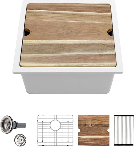 Miniatura 56 de Sarlai Fregadero de cocina negro de 18 x 18 pulgadas, fregadero de estación de trabajo de preparación de barra de 18 x 18 pulgadas, fregadero