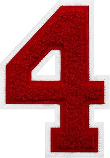 6 Inch Red Chenille Varsity Number 4 Patch with White Border Iron On or Sew On for Letterman Jackets Team Uniforms Backpacks Durable & Fade Resistant (4)