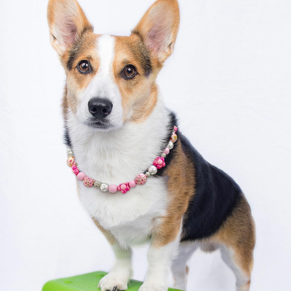 Madison Tyler Pink Flower Dog Beaded Necklace Collar 16 Inches image 3