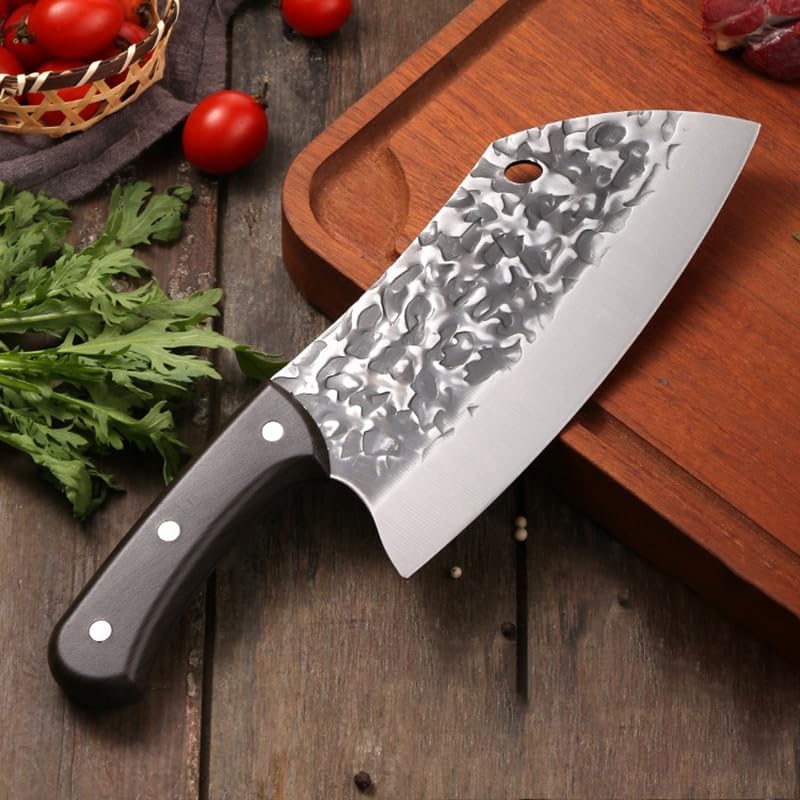 Meat Cleaver,Cleaver Knife 7.6 Inch Household Handmade Forged Traditional Kitchen Knife Meat And Vegetable Cutter Knives Sharp Slicing Knives