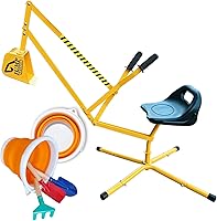 JumpTasticTrampoline Kids Sand Digger Excavator Ride-On Toy - 360° Rotating Base, Sturdy Steel Frame, Metal Bucket for Sandbox Beach Snow Play