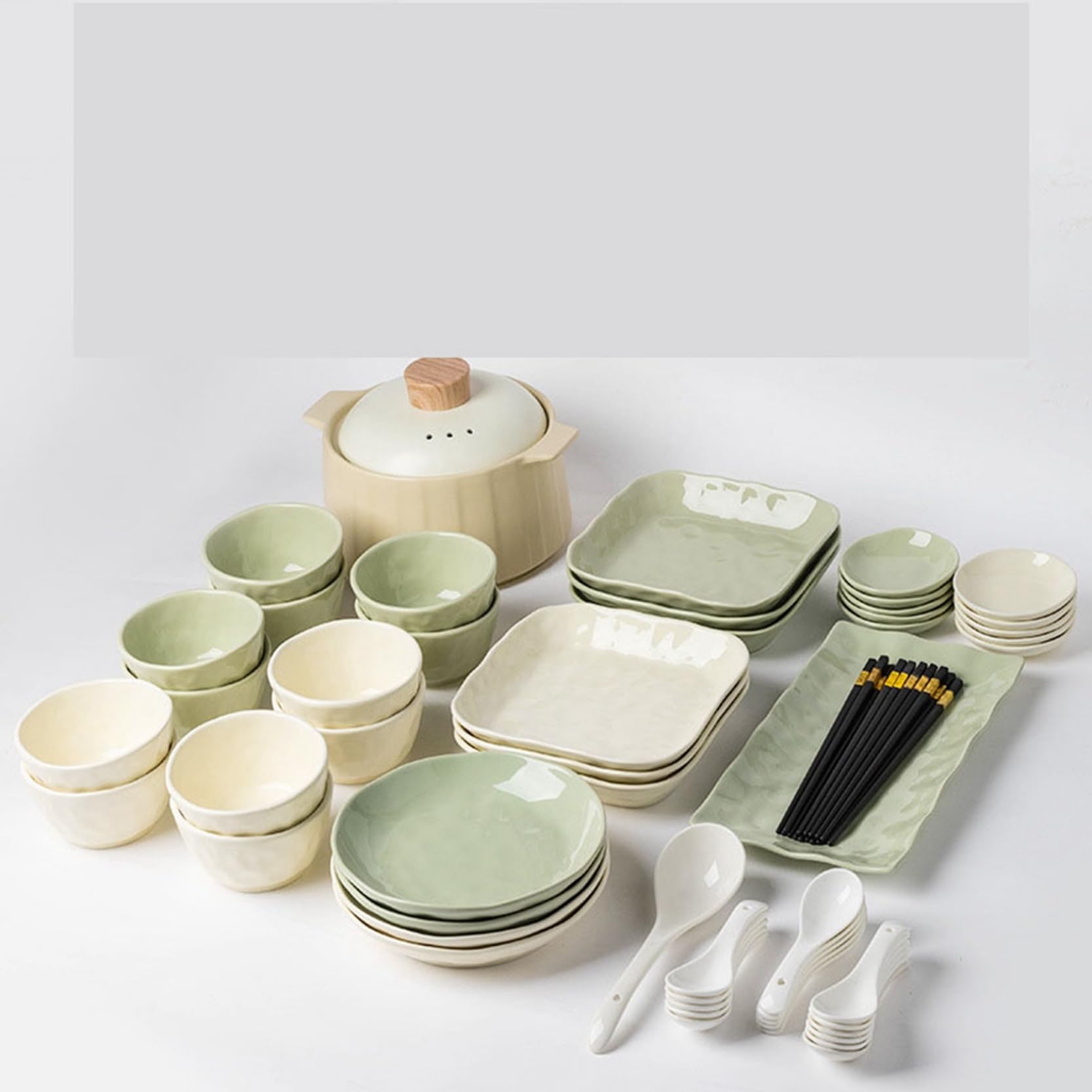 Amazon.co.jp: 食器 白 緑 碗皿セット 北欧風 モダン 鉢 白い土鍋 方形 
