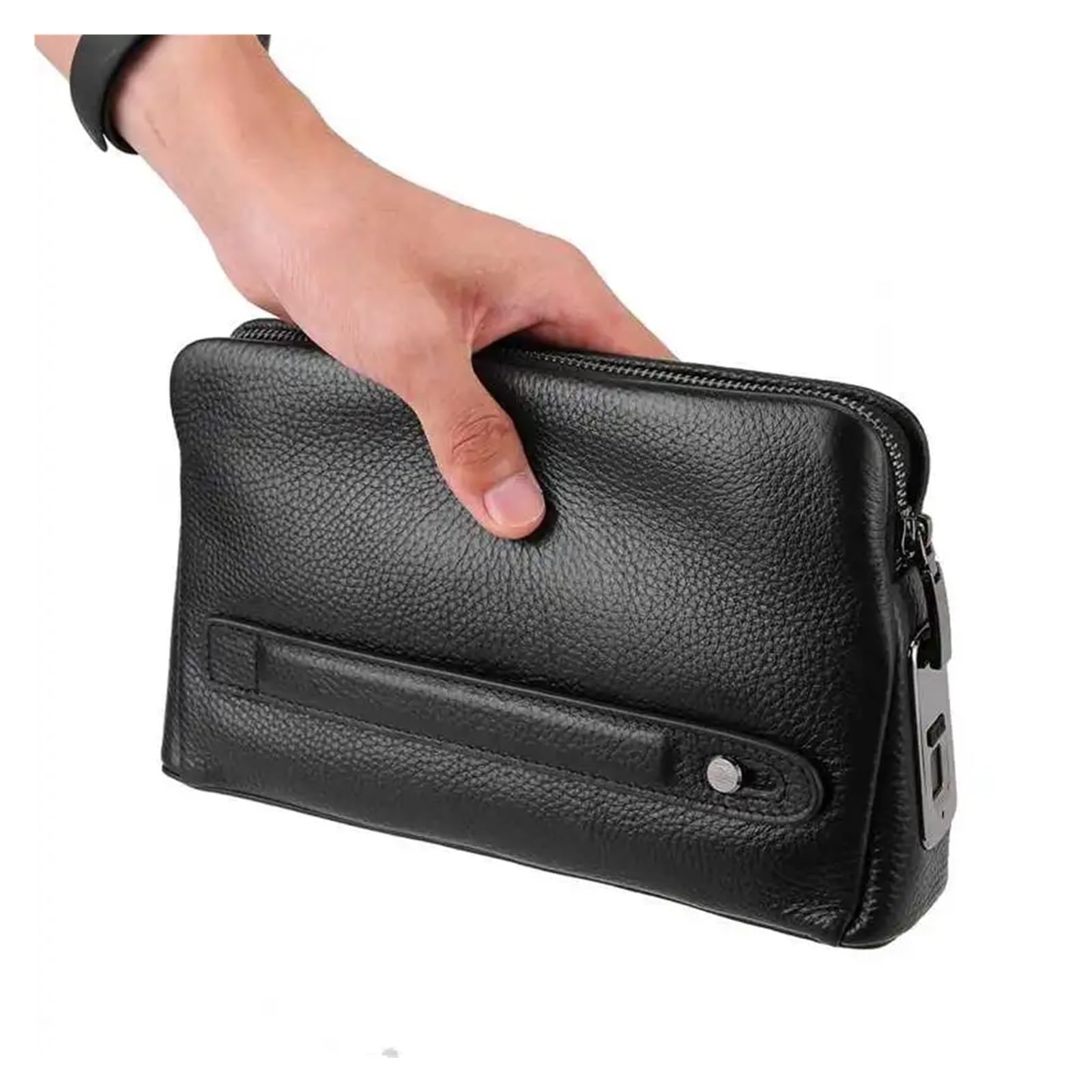 Caja fuerte para llaves al aire libre, Cajas fuertes for huellas dactilares Cartera de cuero con cremallera for hombre Bolso de mano antirrobo con seguridad con huella dactilar,para la escuela de gar