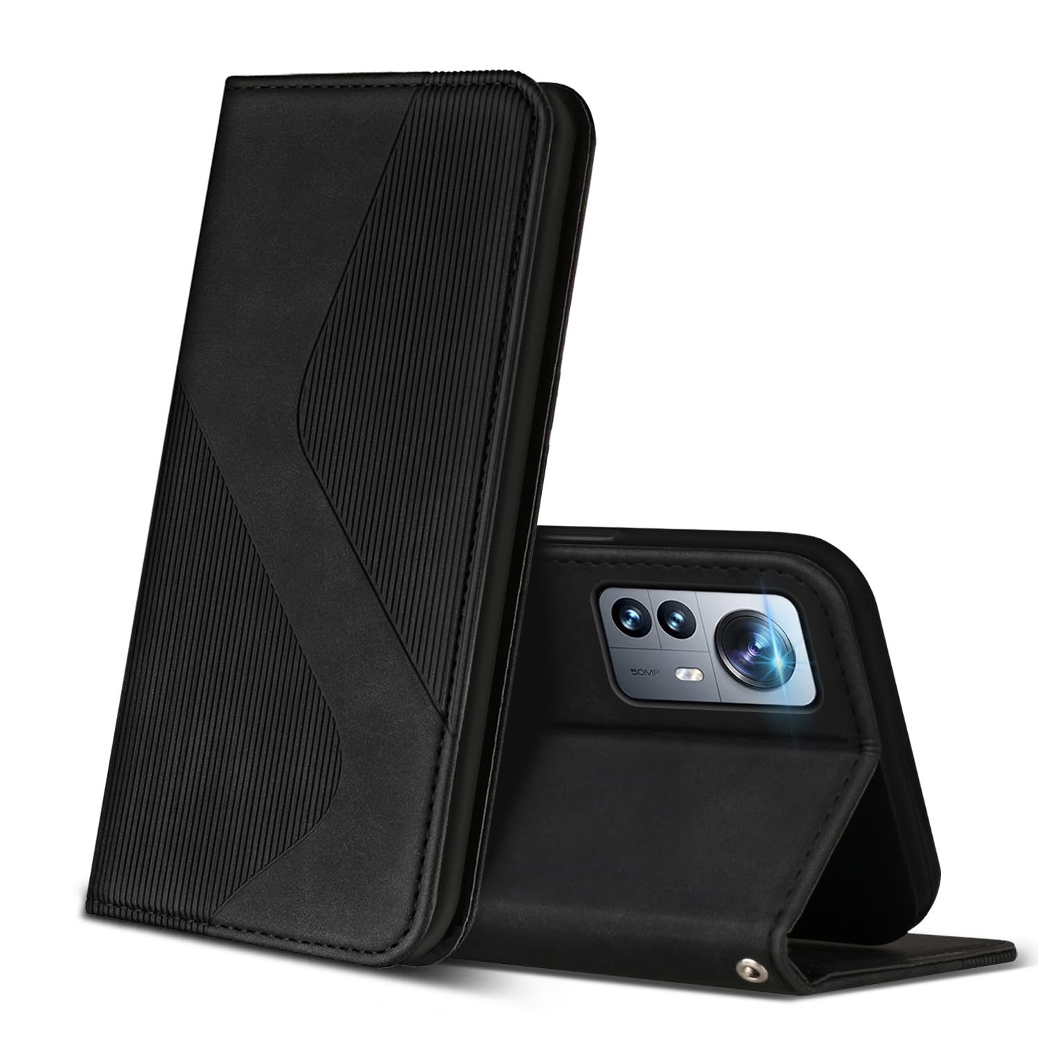 Custodia Portafoglio In Vera Pelle Per Xiaomi 12/12 Pro – Con 2 Slot Carte, Supporto E Chiusura Magnetica – Colore Blu