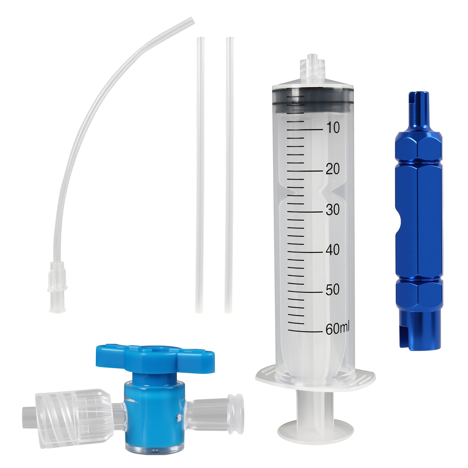 Zestaw do Naprawy Opon Tubeless na Rowery, Strzykawka 60ml z Narzędziem do Demontażu Ventila Presta, Wtryskiwacz Masy Uszczelniającej, Kompatybilny z Ventilami Schrader i Presta, do Kolarstwa