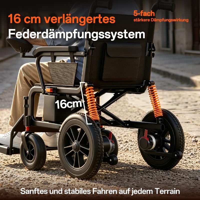Rollstuhl Elektrisch Faltbar 700W mit Stoßdämpfung, Elektrischer Rollstuhl