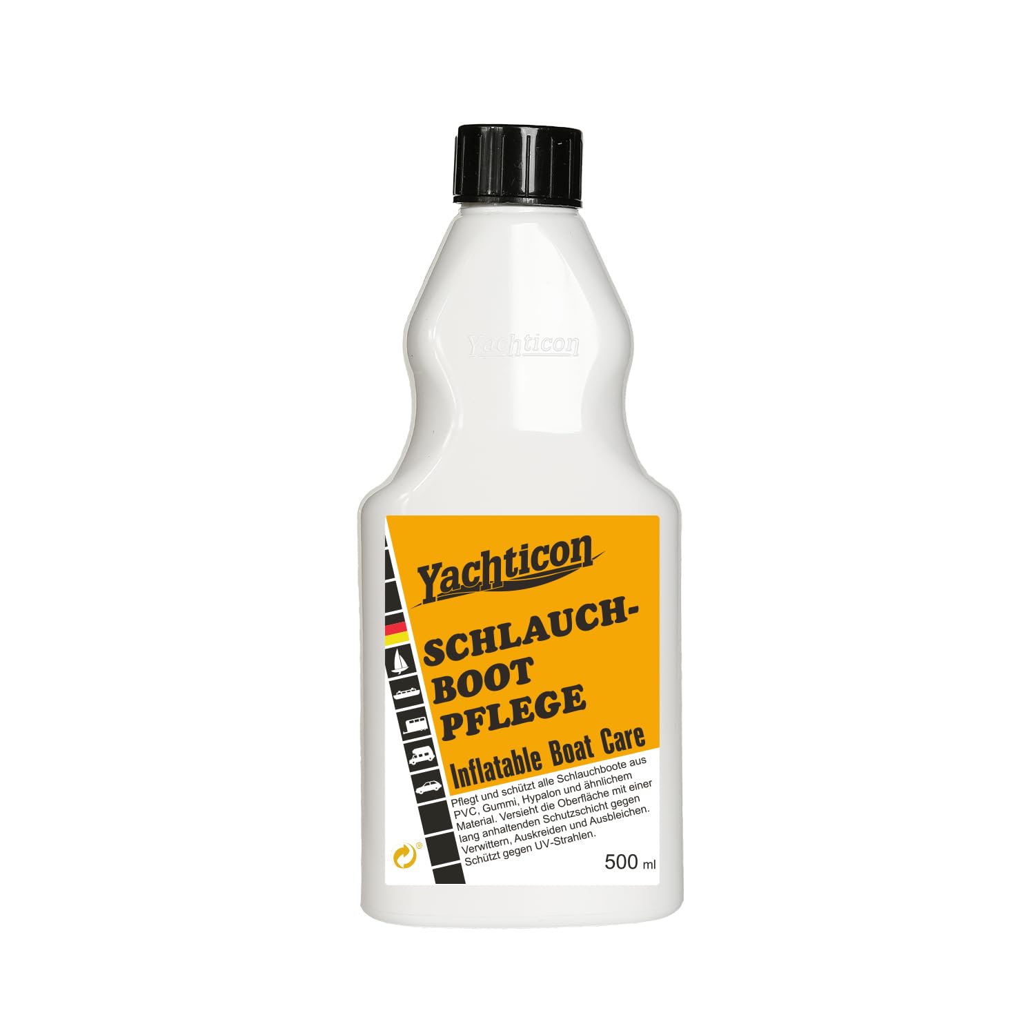 YACHTICON Schlauchboot Reiniger & Pflege Set 2x500 ml – Spezial Set für Schlauchboote aus PVC, Gummi & Hypalon – Reinigung & UV-Schutz in einem – entfernt Öl, Schmutz & Wasserpass-Ablagerungen