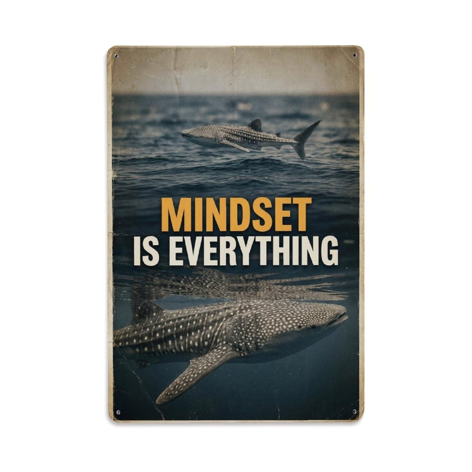 Olhnbad Style Whale Shark Marine Life Mindset Is Everything Quote Metal Tin Sign