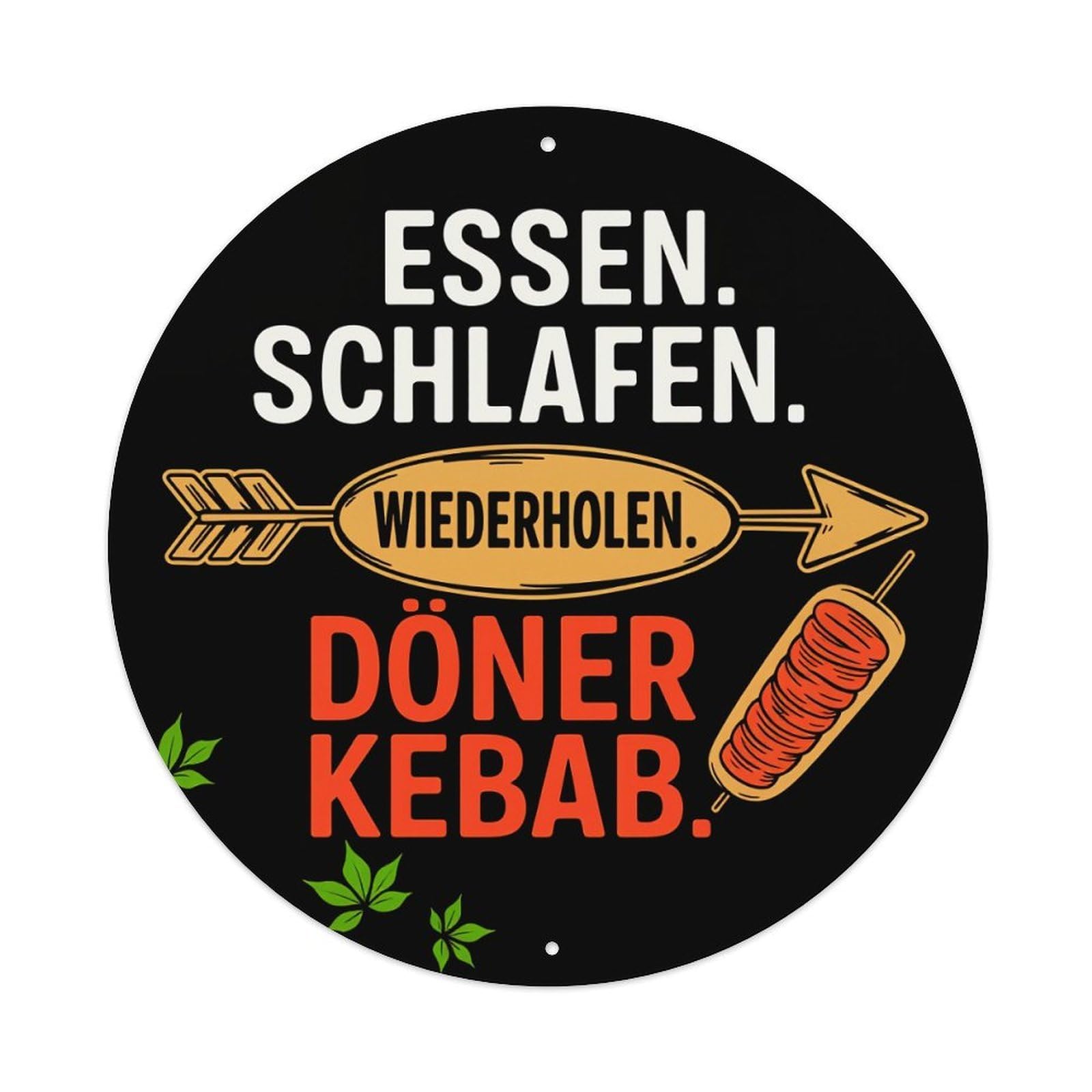 Eat Sleep Repeat Doner Kebab Round Tin Sign Vintage Metal Poster, Home Bar Garage Man Cave Cafe Indoor & Outdoor Wall Decoration 8x8Inches