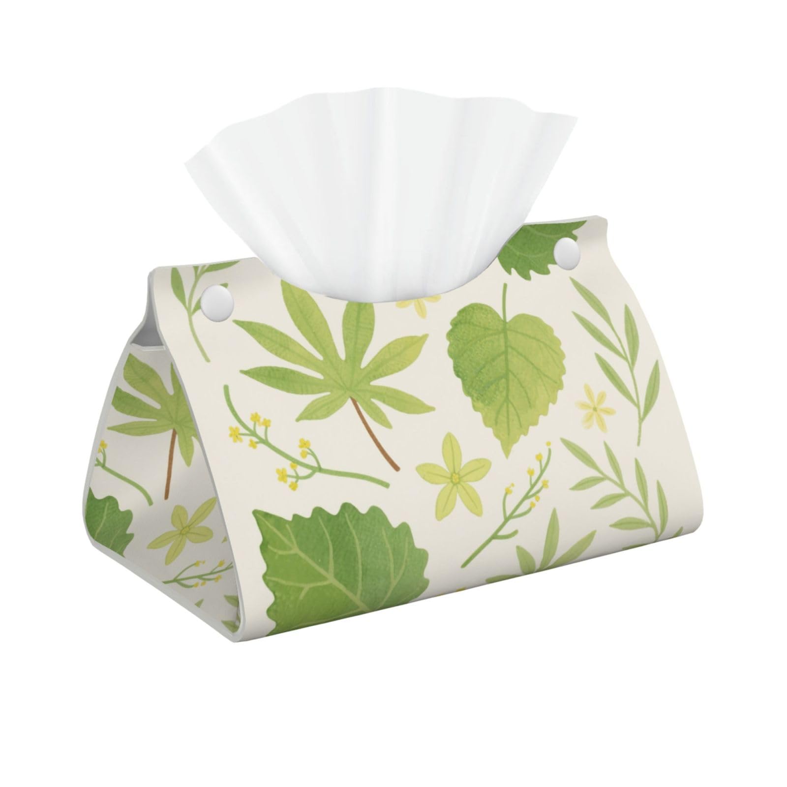 Pu Leather Tissue Box Cover, Watercolor Green Leaves Rectangle Tissue Case Covers Decorative Tissue Box Holder Waterproof Tissue Holder Organizer for Bathroom Home Office