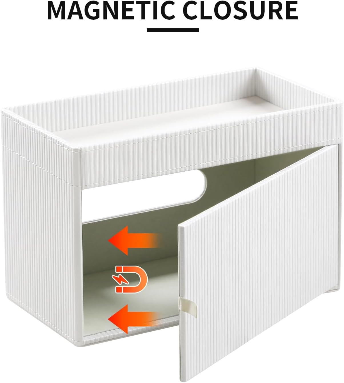 Tissue Box Cover Rectangle with Storage Tray, PU Leather Tissue Holder for Bathroom Vanity Countertop Night Stands Bedroom Office Desk, Stylish Rectangular Tissue Box Holder (Ivory)