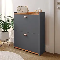 Sapateira Vertical Estreita Porta Entrada 2 Gavetas Basculante Organizador Calçados Quarto Hall - Cinza/Cinamomo