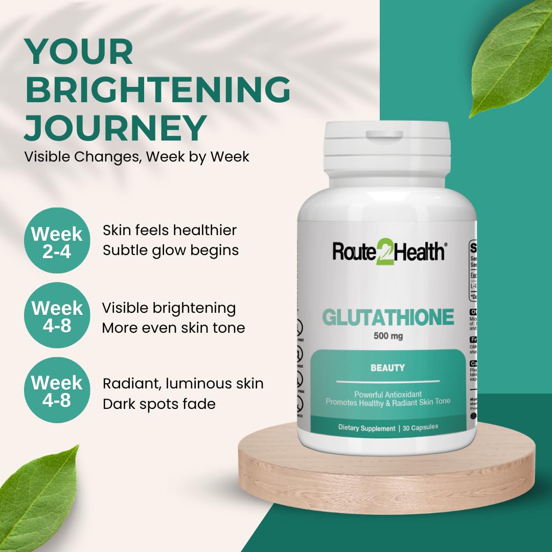 Route 2 Health Glutathione – 30 Capsules, Antioxidant Support for Skin Brightening – Contains 500 mg Glutathione for Skin Glow, & Immune Function.: Buy Online at Best Price in UAE