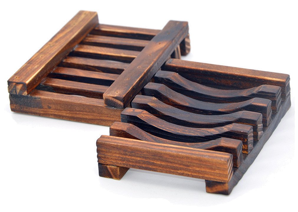 Medifier 2 Pcs Hand Craft Natural Wooden Soap Dish Bathroom Wooden Soap Case Holder for Sponges, Scrubber, Soap (Vertical Style)