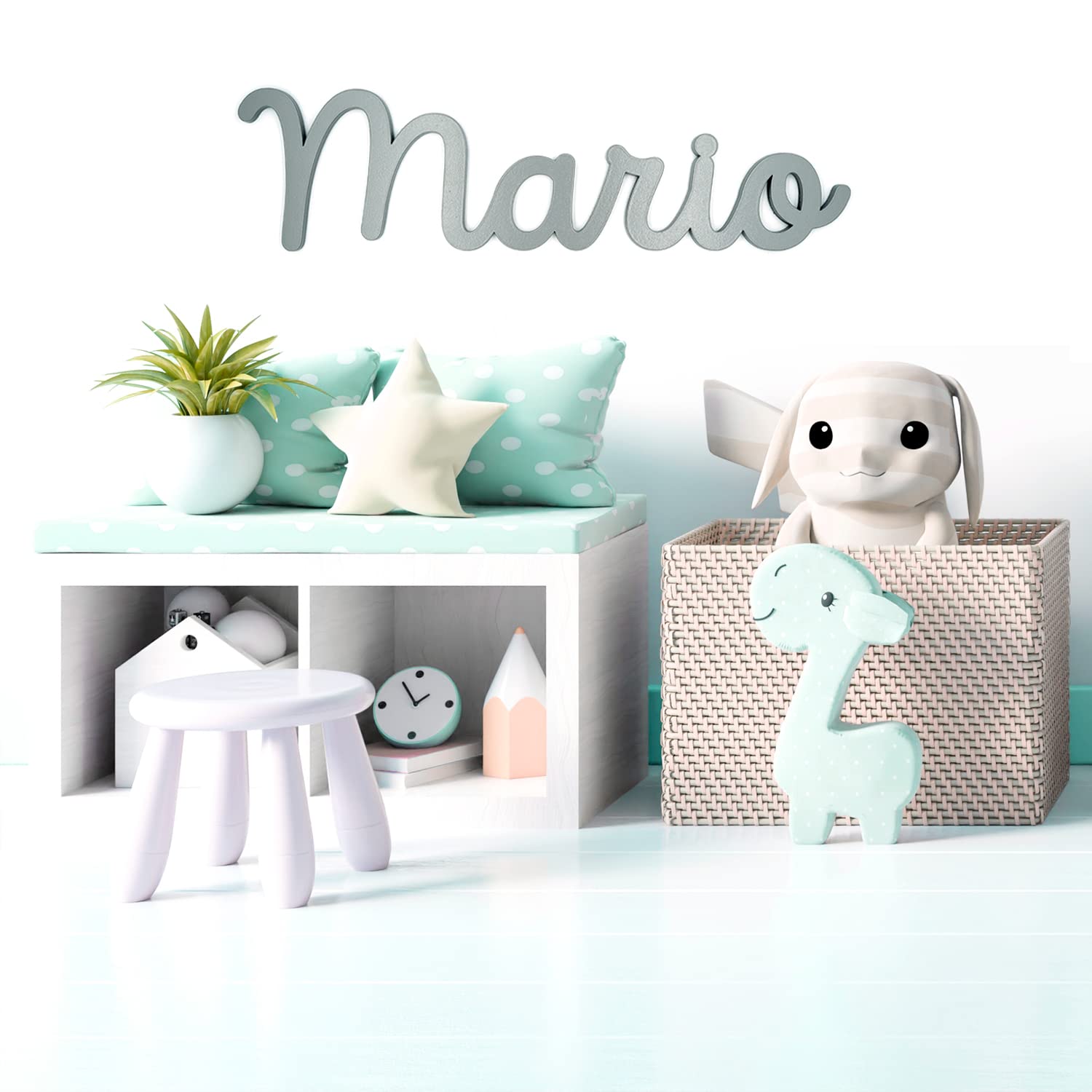 Nombre Pintado Madera Personalizado - Decoración Dormitorio Bebe Niño Niña - Regalo Nacimiento Bodas Bautizo Comunión Baby Shower Aniversario Colgar Pared Puerta Habitación Niños Niñas