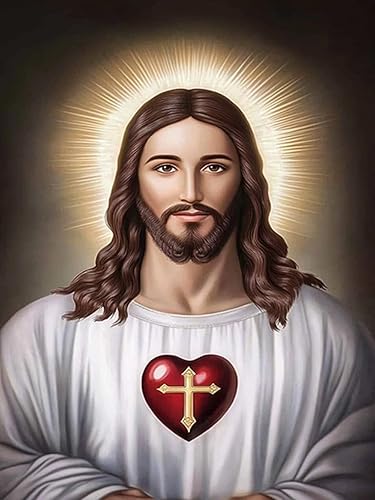 MaiYiYi Juego de pintura de diamantes de la fe de Jesús, taladro redondo completo 5D, pintura de diamante de Dios por números, kit de arte de