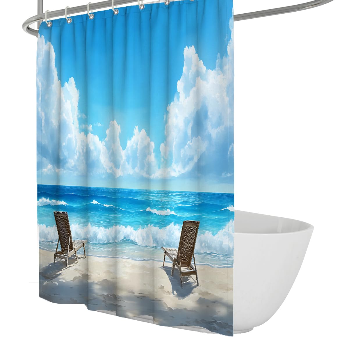 UERWOWELL Modern Summer Beach Shower Curtain Tropical Sea View and Sunny Sky Shower Curtain Waterproof Fabric Boho Bathroom Decor Curtains Quick Dry W120xL200 cm