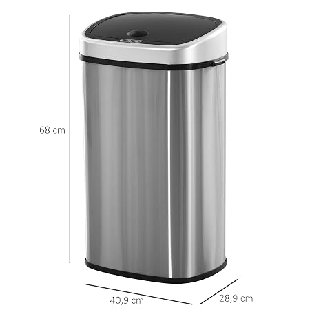 HOMCOM Rubbish Bin with Sensor 58 L Automatic Stainless Steel Silver