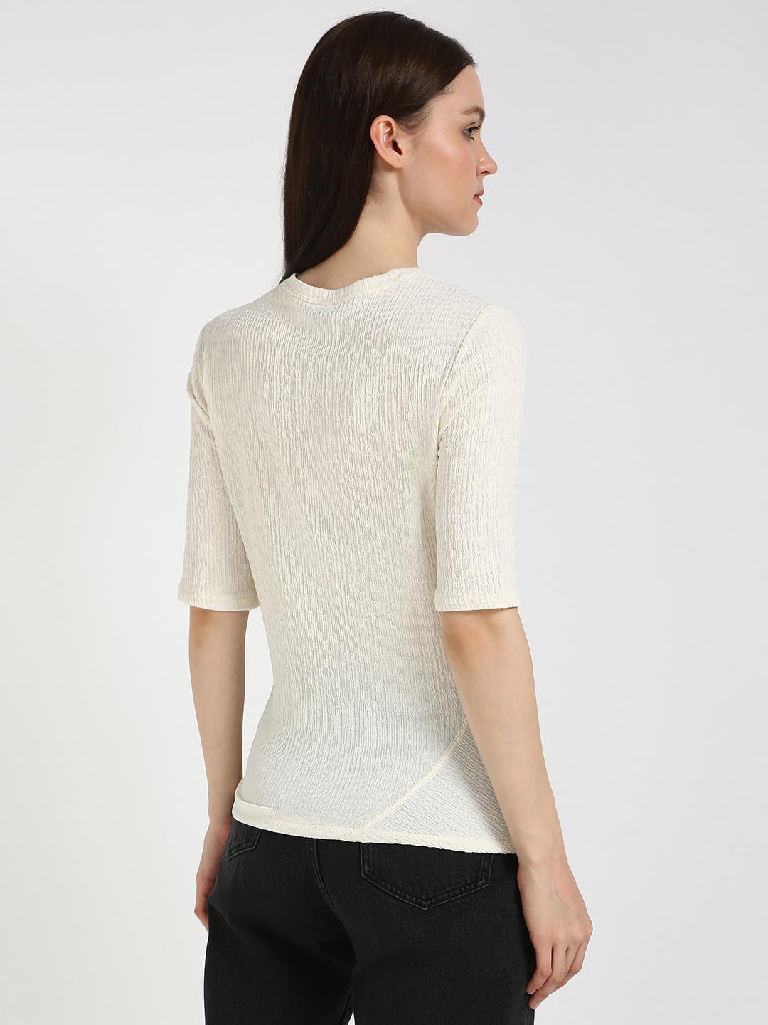 Calvin Klein Jeans Womens Textured Knit 3/4 Sleeve Top - Image 3