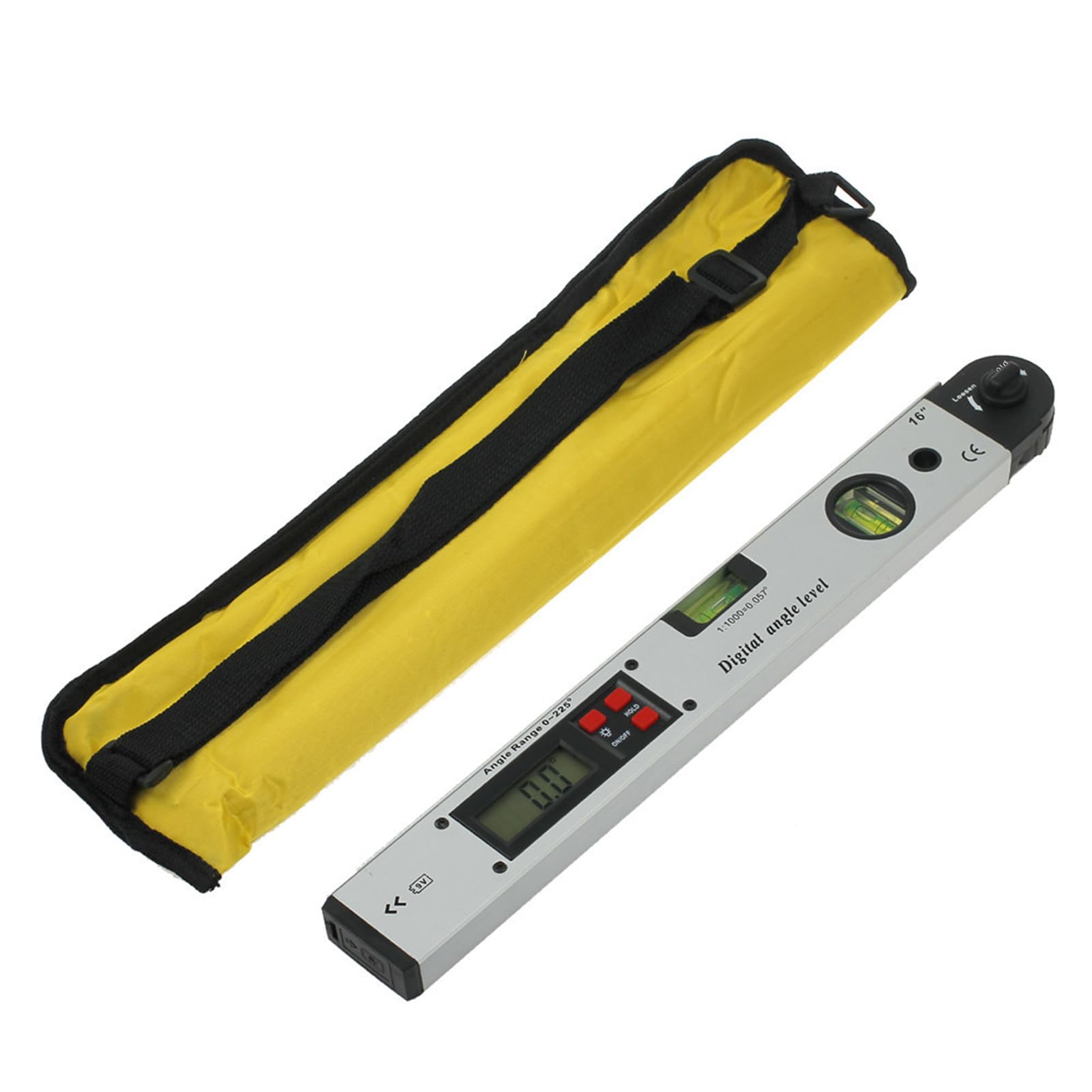 Livella angolare digitale da 16 pollici e goniometro elettrico con display LCD retroilluminato, campo di misurazione da 0 a 225 gradi, regolazione a gradini di 0,1 gradi,