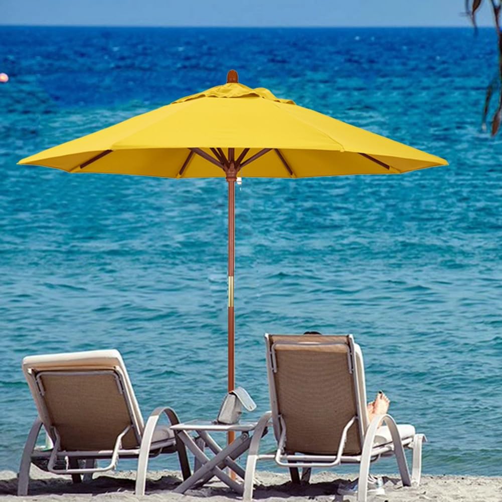 Duży Okrągły Parasol Ogrodowy 7 Stóp, Duży Stół Ogrodowy 9 Stóp, 8 Solidnych Żeber I Drewniany Słupek,Yellow-270cm(9ft)