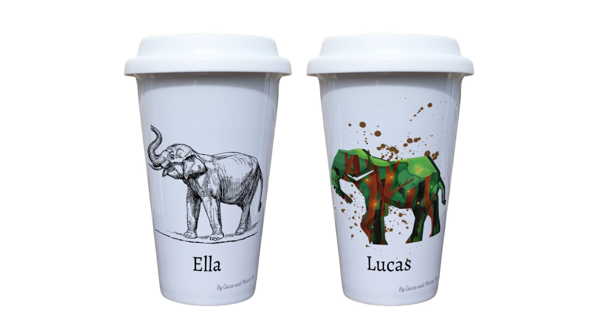 Elephant Travel Mug Personalised - Gift for Safari Lover - Personalised Zoo Wild Animal Thermal Ceramic Insulated Travel Mug (Ella)