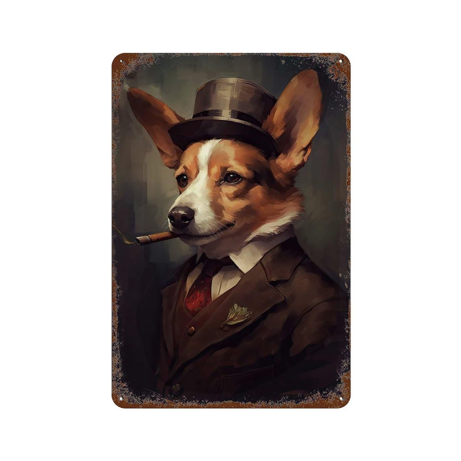 Corgi Dog The Gangster 11.8"x7.9" Vintage Rust Metal Sign, Decorative Metal Wall Art for Farmhouse, Kitchen And Entryway Decor