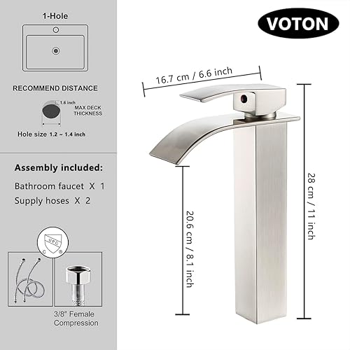 Miniatura 7 de VOTON - Grifo de baño cromado en cascada, de un solo agujero para lavabo, con cubierta