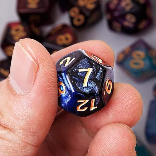 Vista 15 de DND - Juego de 42 dados poliédricos de Calabozos y Dragones para juegos de mesa D&D RPG MTG, dados a granel con coloridas bolsas de cordón y bandeja