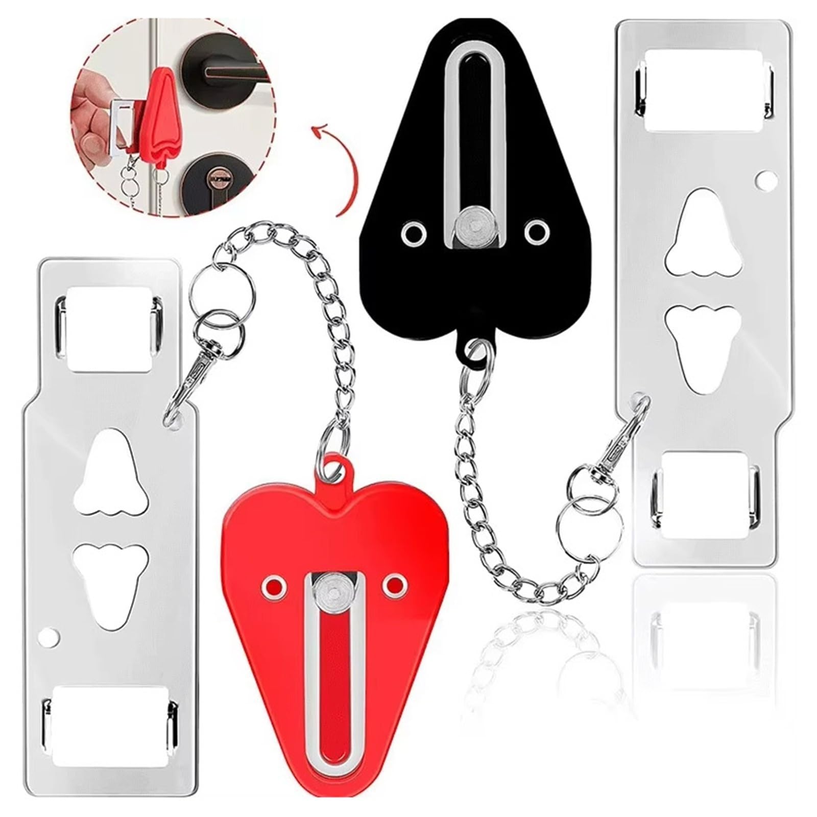 Bloc Porte Securite Hotel Verrou de porte sécurité Portable, sans perceuse, dispositif manuel for chambre d'hôtel for ajouter des trous amovibles, 1/2 pièces(Black,2pcs)