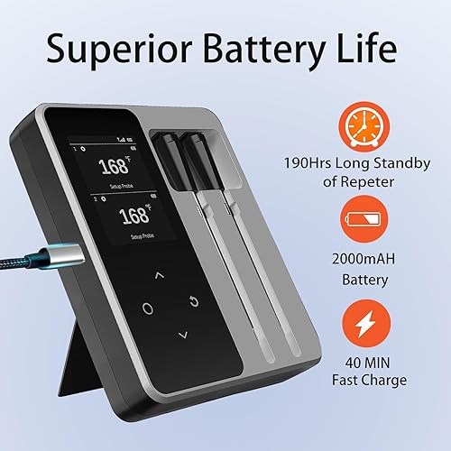 Miniatura 8 de Termómetro inalámbrico Bluetooth para carne con 2 sondas y control de aplicación, regalos de cumpleaños para hombres, papá, marido, termómetro