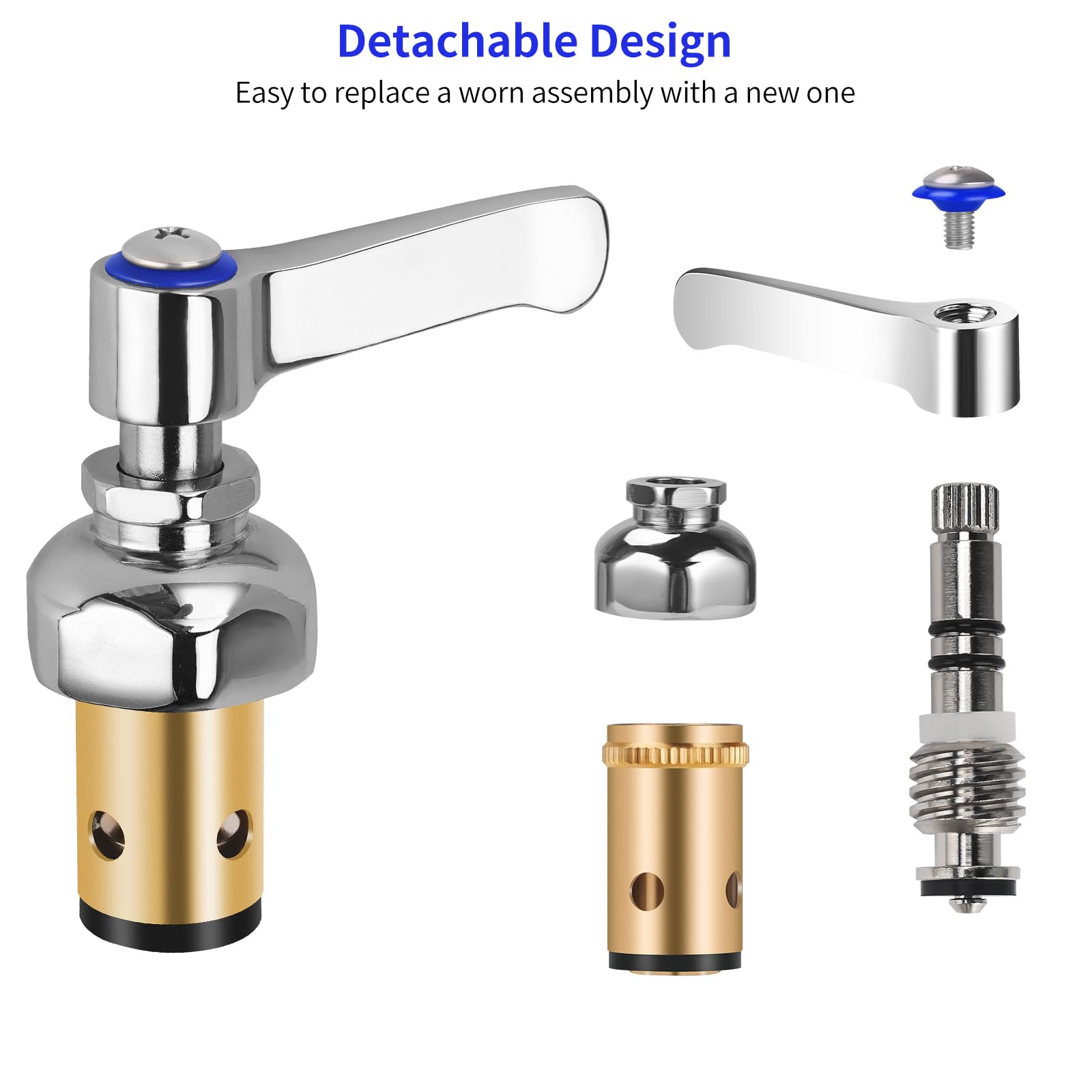 Conjunto de husillo lateral caliente y frío para válvula Eterna, conjunto de vástago de mango para grifos de latón T&S de montaje en pared, reemplaza 002713-40 002714-40 (1 par rojo y azul)