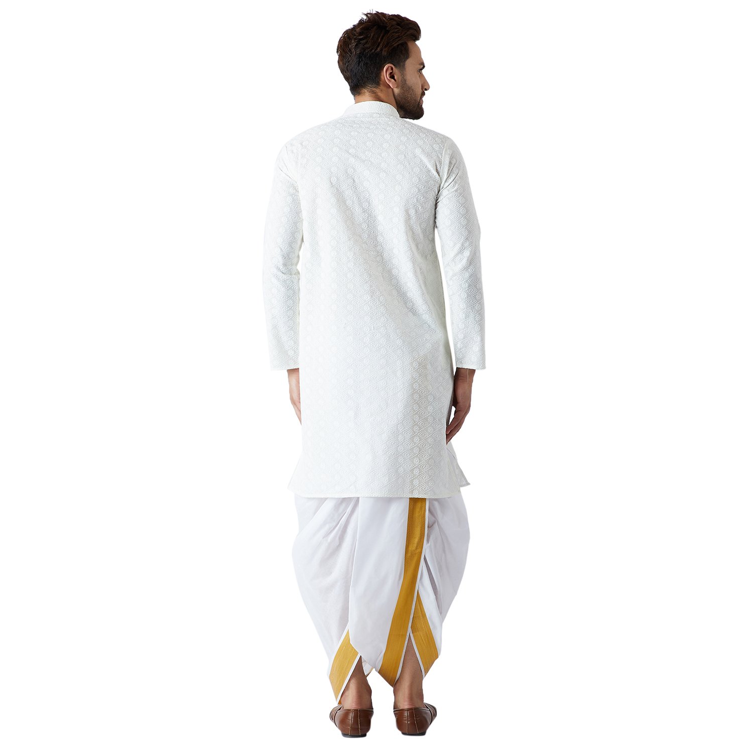 SOJANYA (Since 1958), męski kremowy i biały zestaw z czystej bawełny Kurta Dhoti
