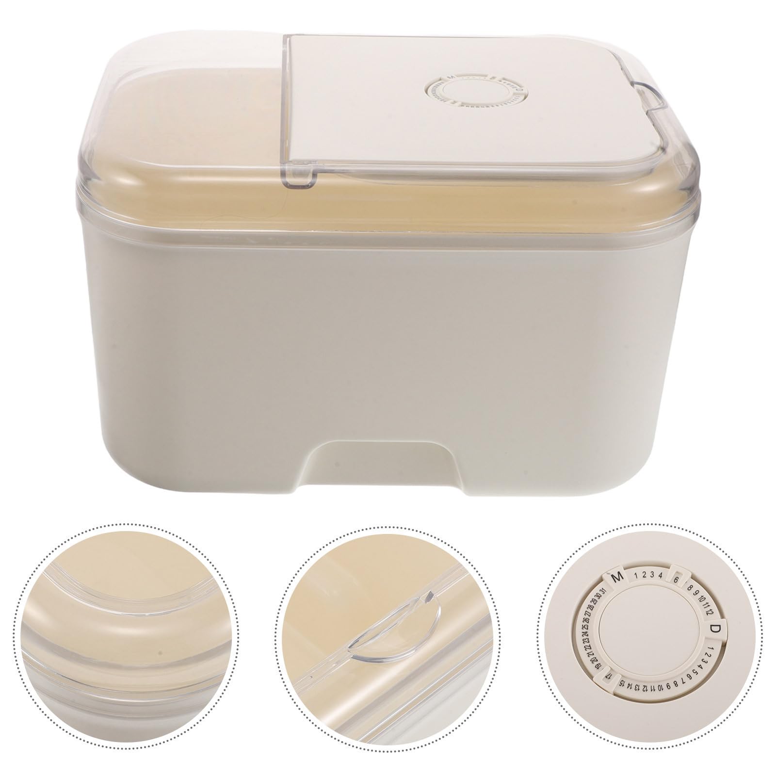 Amosfun Contenedor de Almacenamiento de Granos de 10kg con Cierre Hermético y Diseño de Plástico Beige para Organización de Despensa y Cocina Reutilizable
