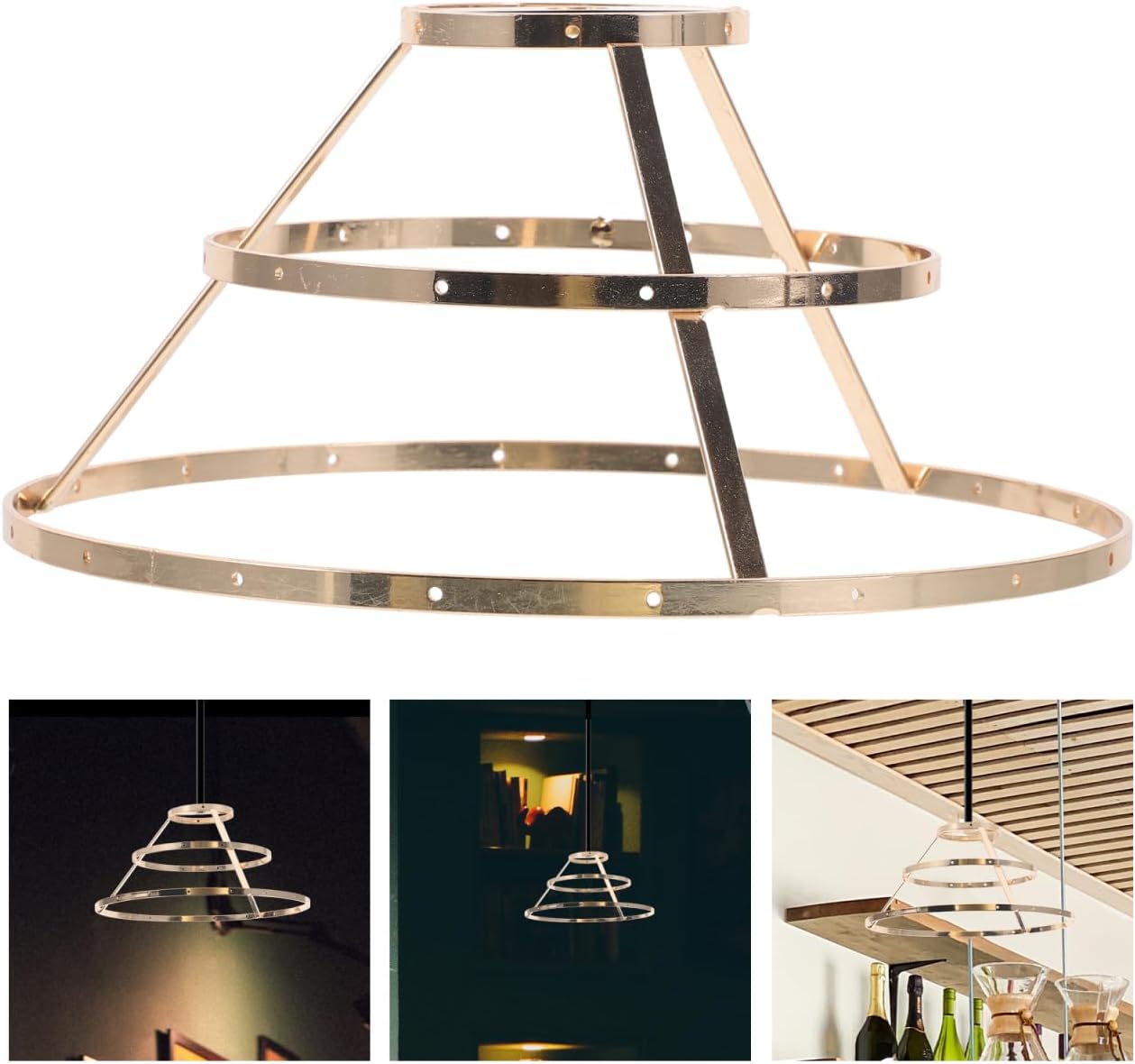 Angoily Diy Shell Chandelier Frame 3.7In Vintage Crystal Holder 3-Tier Gold & Silver Pendant Lampshade Frame for Home Lighting & Decor