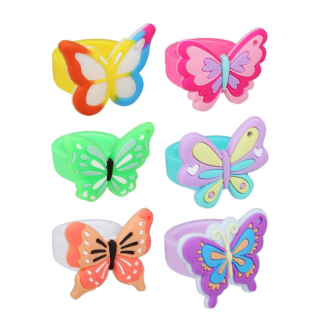 Caimeytie Children's Animal Rings Set of 6 pcs Girls Party Daily Wearing Butterfly Rings