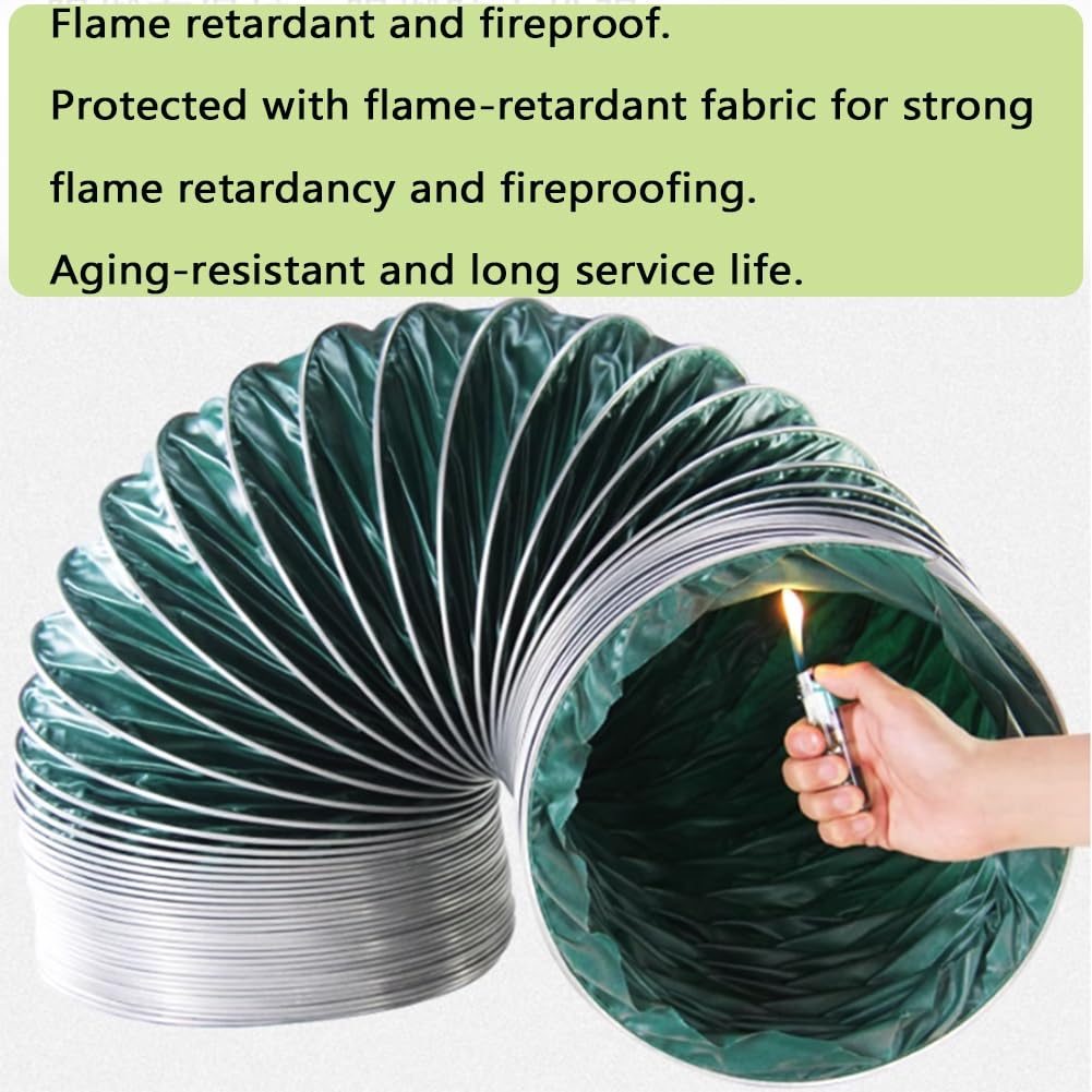 Tubo Flessibile per Condotti, Tubo Flessibile per Condotti Lunghi, Ventilazione Industriale Ignifuga, per HVAC, Sfiato per Asciugatrice, Riscaldamento/raffreddamento(Green/4 m,Diameter-125mm)