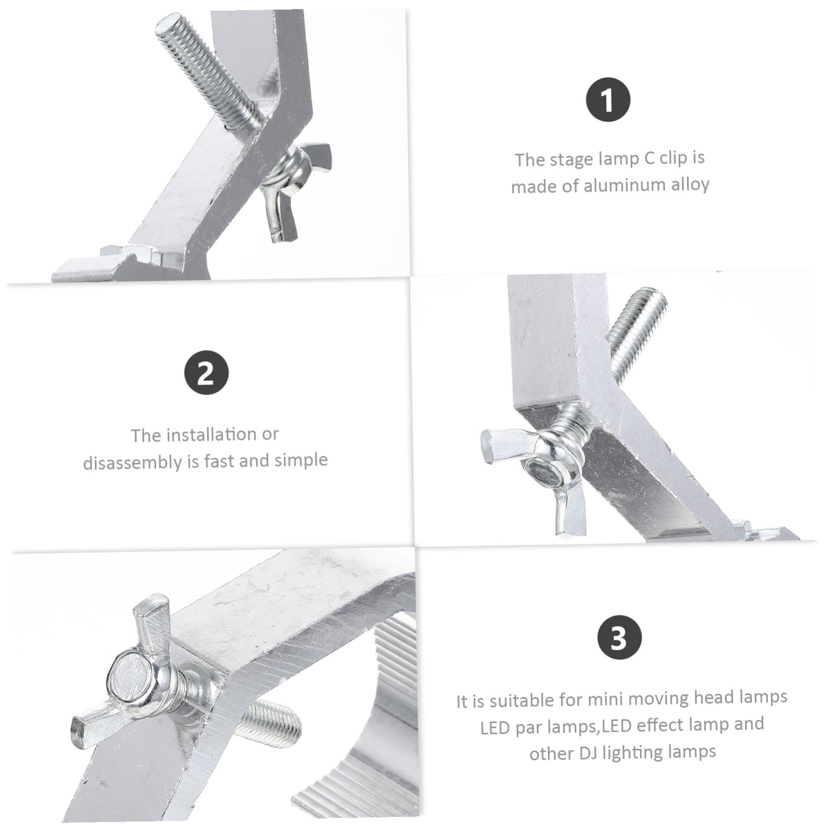 4 pezzi Morsetti per Luci da Palco in Alluminio Morsetto C Regolabile Antiscivolo per Luci Dj Supporto Resistente per Faretti Spot e LED Palcoscenico Facile da Installare per