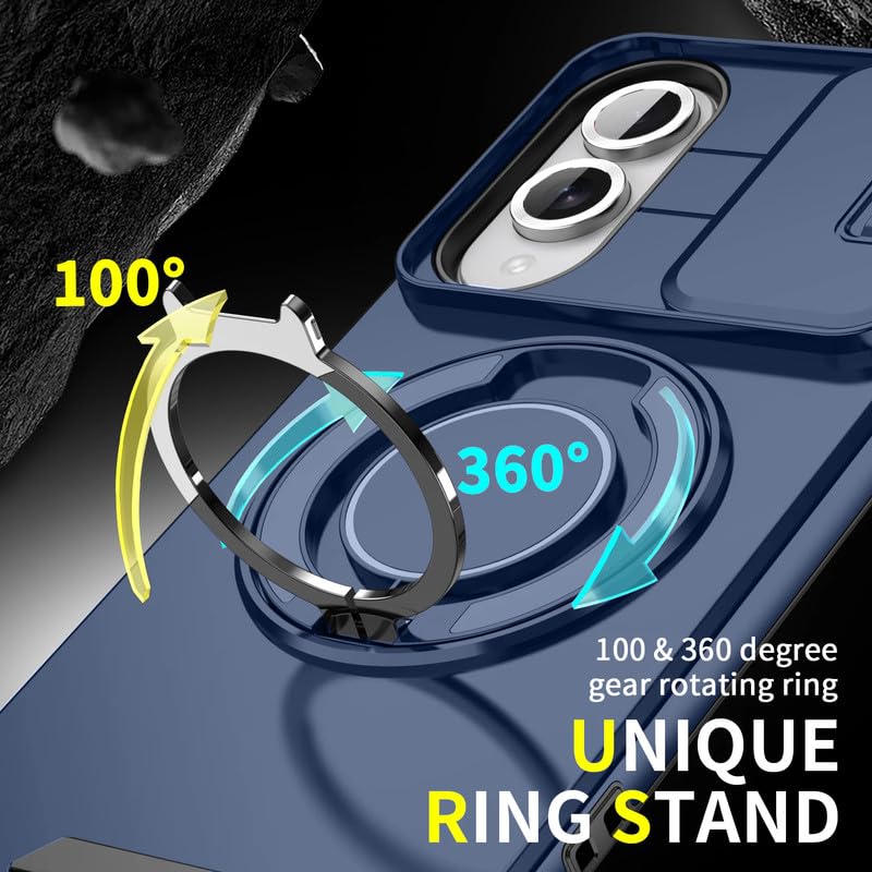 Image of LuxuryKase Shockproof Rugged Case for Samsung Galaxy S25 Edge | Slide Camera Cover | 360 Rotating Ring Kickstand | Military-Grade Protection - Navy Blue