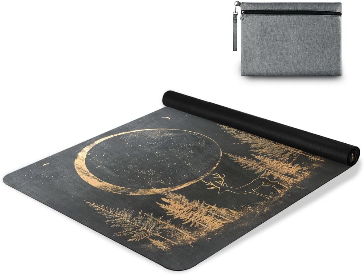 ALAZA Moon Deer in Forest on Black Yoga Mat Non Slip Fitness Exercise Mat, Workout Mat for Yoga, Pilates and Floor Exercises