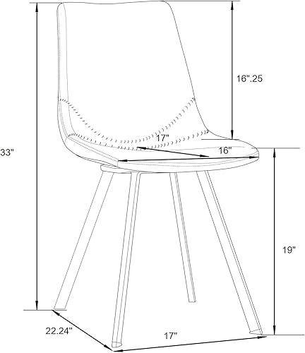 Miniatura 3 de LeisureMod Juego de 2 sillas de comedor, tapizadas de cuero, modernas, laterales, para comedor, sala de estar, cocina en casa, base de metal con