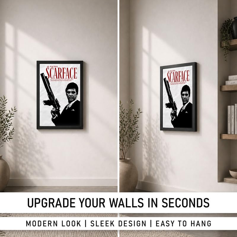 Image of Vintage Crime Movie Style Premium Framed Wall Poster (12x18 Inch) | Black & White Gangster Wall Art with Gun | Retro Noir Decor for Man Cave, Bedroom, Office, Bar & Entertainment Room | Ready-to-Hang Frame