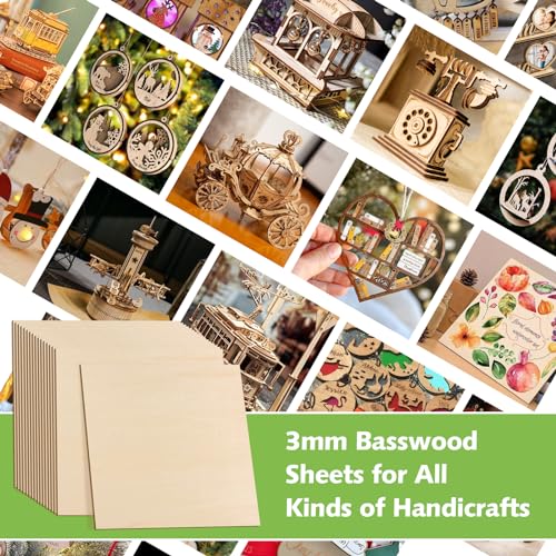 30 Pack Basswood Sheets 1/8", 12 x 12 Plywood Basswood Sheets for Laser Cutting and Engraving, 3 mm Unfinished Wood Sheets Basswood for Wood Burning Models Carving Painting DIY Ornaments - Image 3