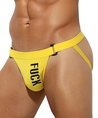 Arjen Kroos Mens Jock strap Underwear Sexy Cotton JockStrap Briefs - X-Large - Y3-yellow