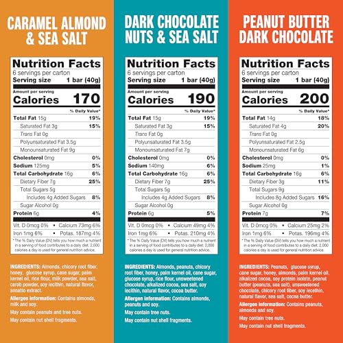 KIND Healthy Snacks Bars Variety Pack, Gluten Free, Low Sugar, High Fiber Snacks, Dark Chocolate Nuts & Sea Salt, Peanut Butter Dark Chocolate, Caramel Almond & Sea Salt, 6-7g Protein, 18 Count - image 2