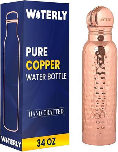Miniatura 9 de Botella de agua de cobre martillado (34 onzas / 33.8 fl oz) con juego de 2 vasos (10 onzas cada uno) El mejor uso para oficina, gimnasio y regalos