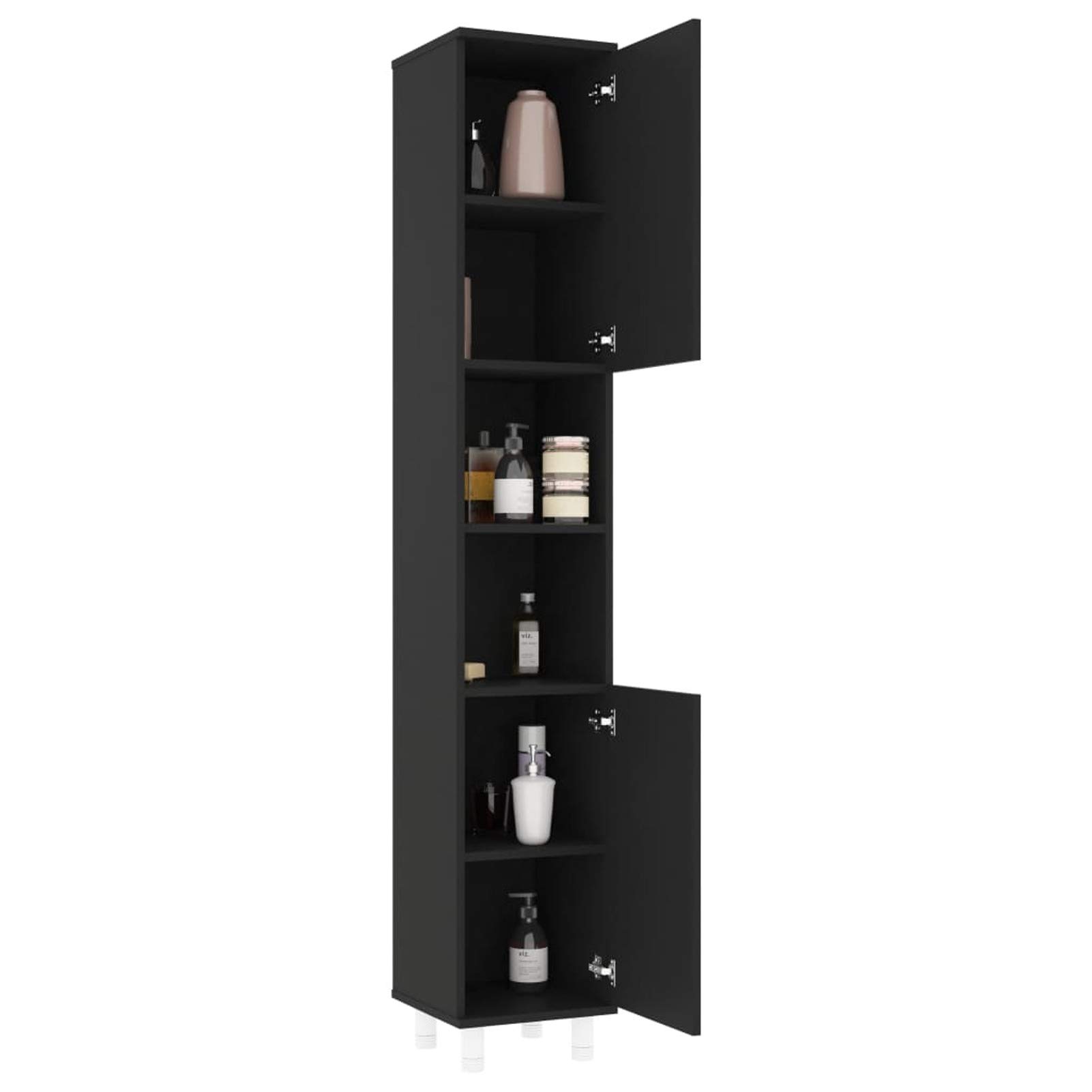 Home Collective Armadio Da Bagno Alto 187 Cm Con 6 Ripiani, 4 Ante, Bianco, Per Bagno E Ripostiglio