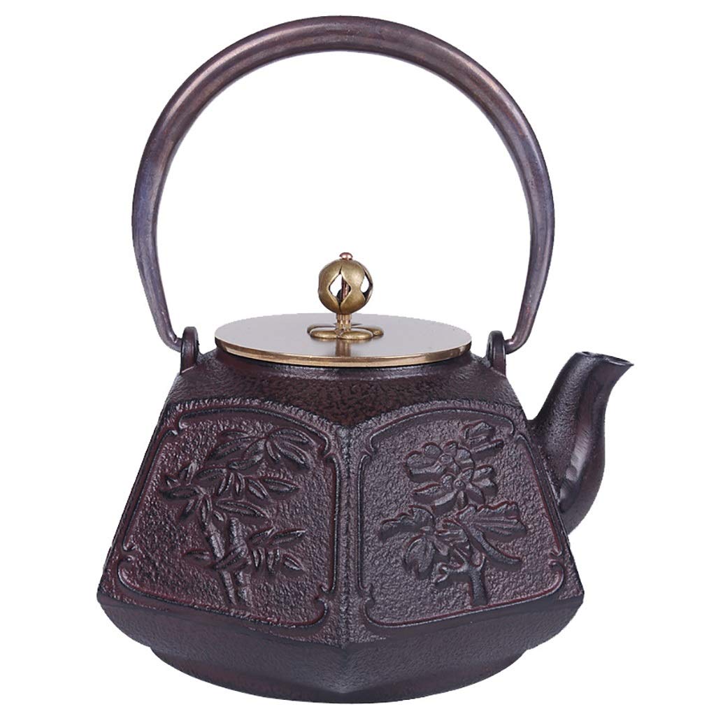 Cast Iron Teapot, Japanese Style Tetsubin Tea Kettle 1.2L | Cast Iron Tea Kettle to Keep Tea Warm | Chinese 'Jun Zi Wan Fu Sheng' pattern Iron kettle