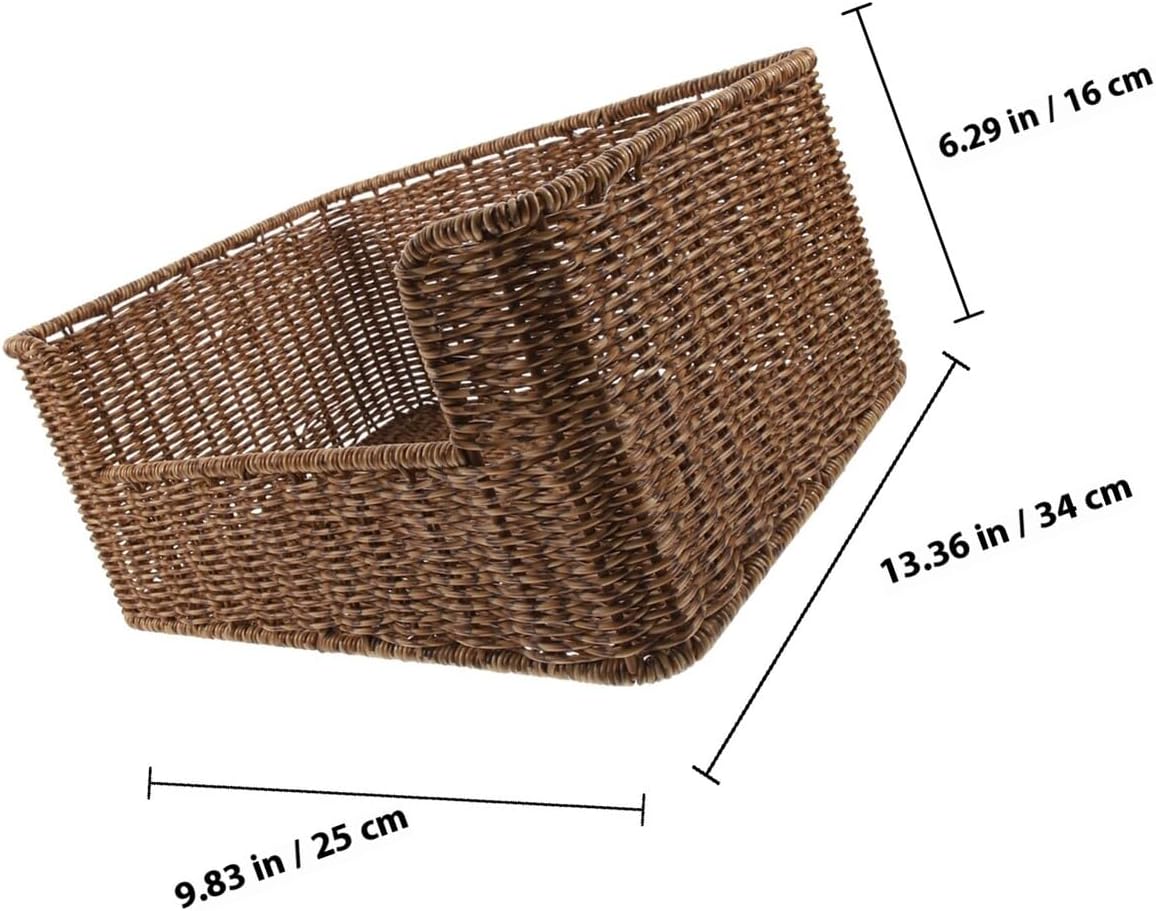 Garneck Imitation Rattan Woven Basket Dark Color Desktop Sundry Tray Storage Organizer for Office Books and Files Home Use