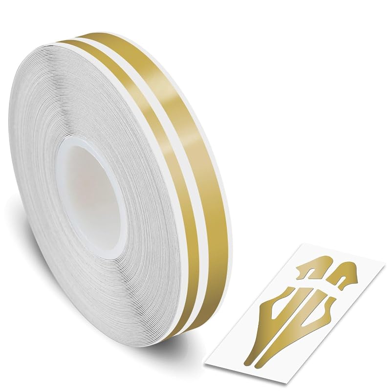 Fita de pin striping vinílica autoadesiva dourada AutoXpress Motors Group 3mm e 5mm x 9,80m – 1 rolo